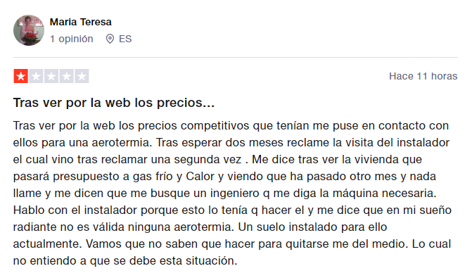 Opinión AEROTERMIA GASFRIOCALOR ESTAFA