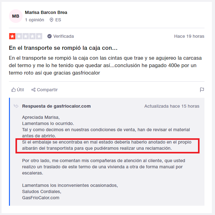 Opinines DENUNCIAS Gasfriocalor