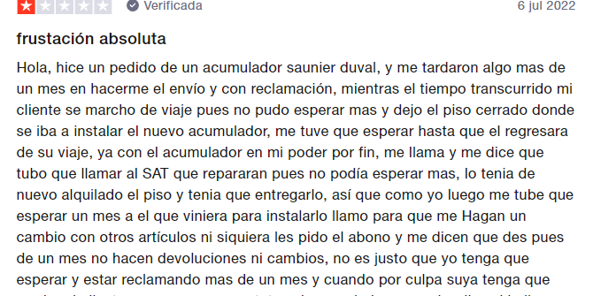 Advertencia Opinión de clientes Gasfriocalor